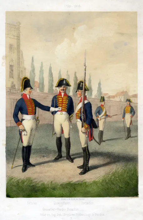 Framed Print : Grenadier guard battalion, 1786-1806 (19th century). Artist: W Korn Framed Print : Grenadier guard battalion, 1786-1806 (19th century). Artist: W Korn