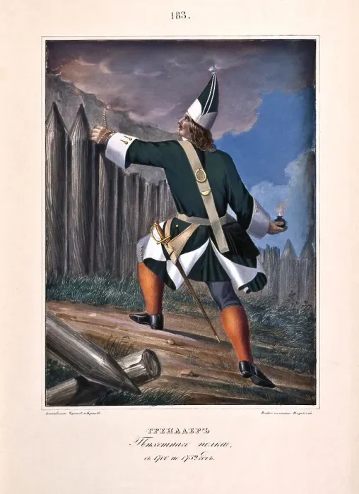 Framed Print : Grenadier of the Infantry Regiment in 1700-1732, 1841. Artist: Chorikov, Boris Artemyevich (1802-1866) Framed Print : Grenadier of the Infantry Regiment in 1700-1732, 1841. Artist: Chorikov, Boris Artemyevich (1802-1866)