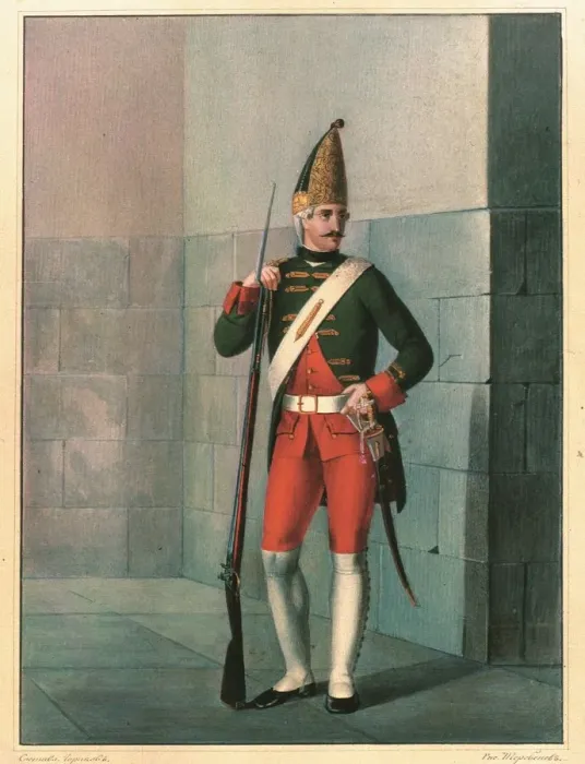 Framed Print : Grenadier of the Izmailovsky Regiment in 1762, End 1830s. Artist: Chorikov, Boris Artemyevich (1802-1866) Framed Print : Grenadier of the Izmailovsky Regiment in 1762, End 1830s. Artist: Chorikov, Boris Artemyevich (1802-1866)
