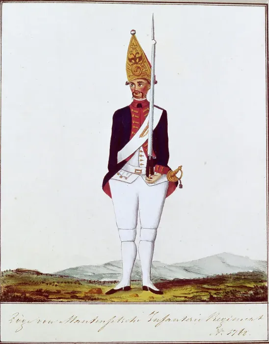 Framed Print : Grenadier of the Regiment Zoge von Manteuffel, 1762. Artist: Anonymous Framed Print : Grenadier of the Regiment Zoge von Manteuffel, 1762. Artist: Anonymous