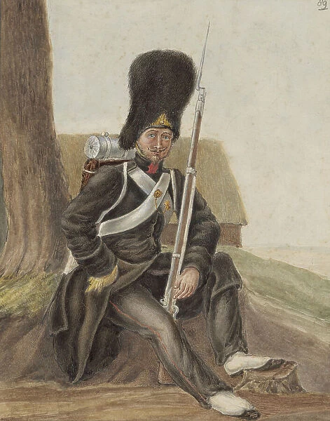 Grenadier in uniform, 1800-1900. Creator: Anon