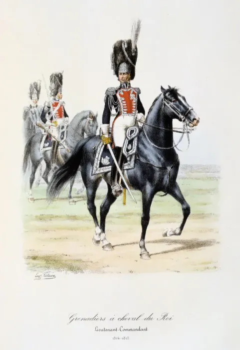 Framed Print : Grenadiers a Cheval du Roi, Lieutenant-Commandant, 1814-15 Artist: Eugene Titeux Framed Print : Grenadiers a Cheval du Roi, Lieutenant-Commandant, 1814-15 Artist: Eugene Titeux