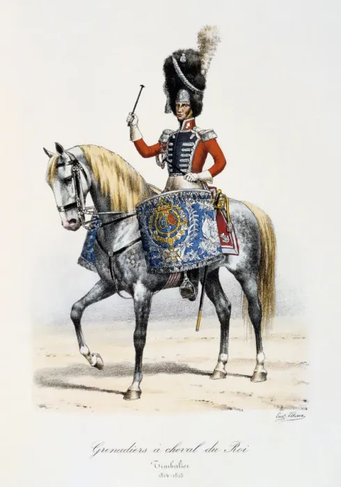 Framed Print : Grenadiers a Cheval du Roi, Timpanist, 1814-15. Artist: Eugene Titeux Framed Print : Grenadiers a Cheval du Roi, Timpanist, 1814-15. Artist: Eugene Titeux