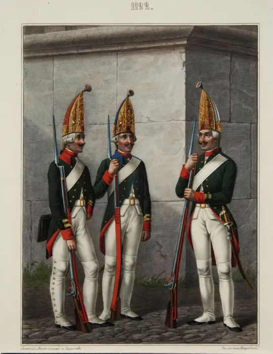 Framed Print : Grenadiers of the Preobrazhensky, Semenovsky and Izmailovsky Regiment in 1796-1797, 1840s. Artist: Petrovsky, Alexey Gavrilovich (1817-?) Framed Print : Grenadiers of the Preobrazhensky, Semenovsky and Izmailovsky Regiment in 1796-1797, 1840s. Artist: Petrovsky, Alexey Gavrilovich (1817-?)