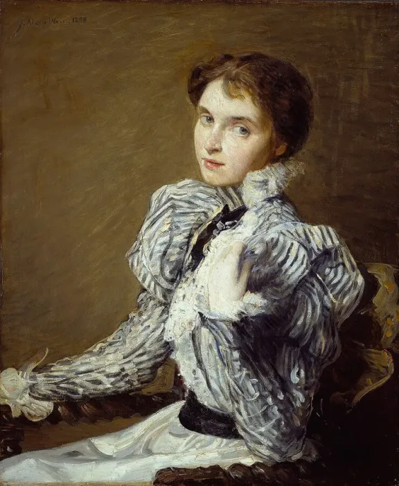 Framed Print : The Grey Bodice, 1898. Creator: Julian Alden Weir Framed Print : The Grey Bodice, 1898. Creator: Julian Alden Weir