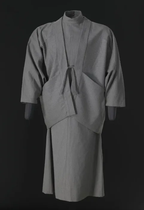 Framed Print : Grey pinstriped dress and jacket designed by Arthur McGee, mid 20th-late 20th century Framed Print : Grey pinstriped dress and jacket designed by Arthur McGee, mid 20th-late 20th century