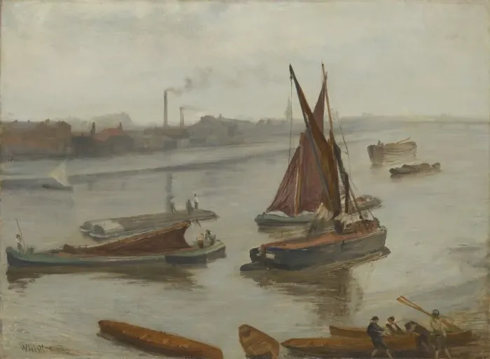Framed Print : Grey and Silver: Old Battersea Reach, 1863. Creator: James Abbott McNeill Whistler Framed Print : Grey and Silver: Old Battersea Reach, 1863. Creator: James Abbott McNeill Whistler