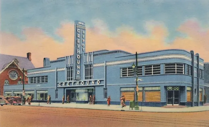 Framed Print : Greyhound Bus Terminal, 1942. Artist: Caufield & Shook Framed Print : Greyhound Bus Terminal, 1942. Artist: Caufield & Shook