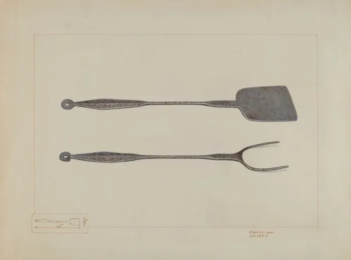 Framed Print : Griddlecake Turner and Fork, c. 1937. Creator: Edward L Loper Framed Print : Griddlecake Turner and Fork, c. 1937. Creator: Edward L Loper