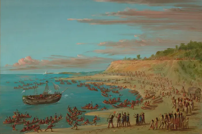 Framed Print : The Griffin Entering the Harbor at Mackinaw. August 27, 1679, 1847 / 1848 Framed Print : The Griffin Entering the Harbor at Mackinaw. August 27, 1679, 1847 / 1848