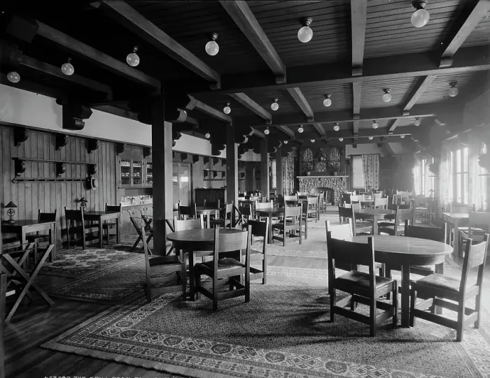Framed Print : The Grill room, Paul Smith's casino, Adirondack Mountains, between 1900 and 1905. Creator: Unknown Framed Print : The Grill room, Paul Smith's casino, Adirondack Mountains, between 1900 and 1905. Creator: Unknown