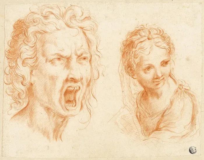 Framed Print : Grimacing Male Head, Bust of Girl, n.d. Creator: Unknown Framed Print : Grimacing Male Head, Bust of Girl, n.d. Creator: Unknown