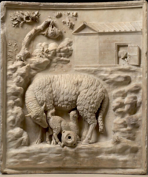 Grimani Relief: A sheep with her lamb, 1st century BC. Creator: Art of Ancient Rome