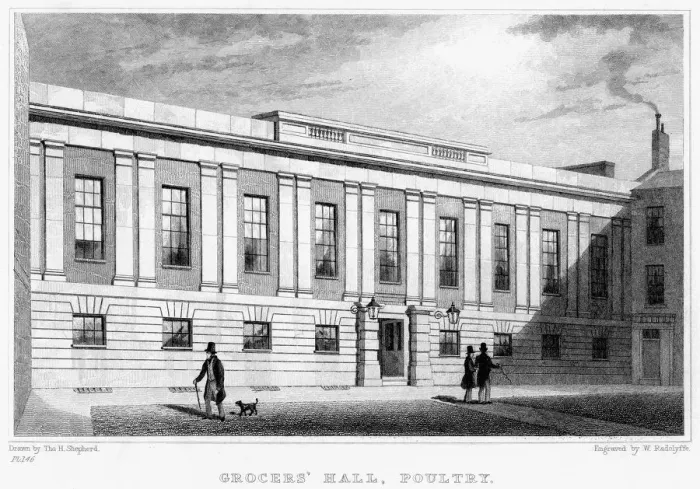 Framed Print : Grocers Hall, Poultry, City of London, 19th century. Artist: William Radclyffe Framed Print : Grocers Hall, Poultry, City of London, 19th century. Artist: William Radclyffe