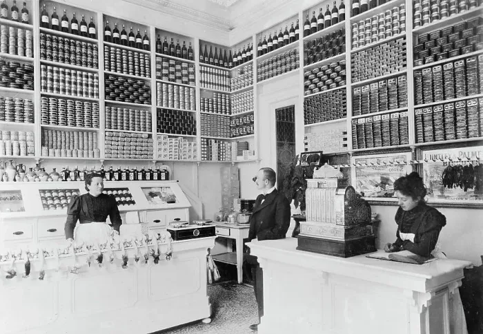 Framed Print : Grocery store, Luxembourg, between 1897 and 1910. Creator: Unknown Framed Print : Grocery store, Luxembourg, between 1897 and 1910. Creator: Unknown
