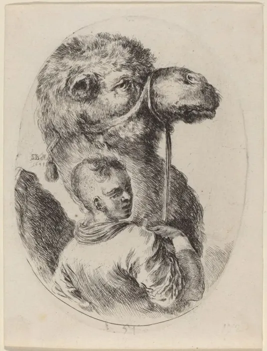 Framed Print : Groom with a Camel, 1649. Creator: Stefano della Bella Framed Print : Groom with a Camel, 1649. Creator: Stefano della Bella