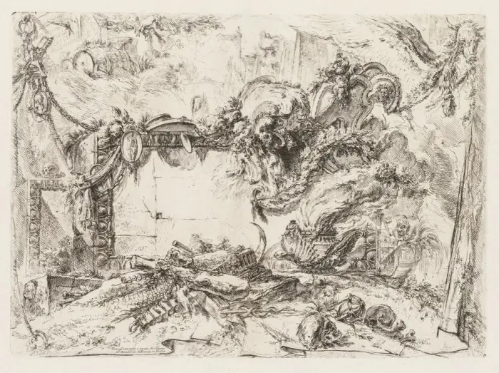 Framed Print : Groteschi: Ruins with Skulls and a Smoking Vase, ca. 1745-50. Creator: Giovanni Battista Piranesi Framed Print : Groteschi: Ruins with Skulls and a Smoking Vase, ca. 1745-50. Creator: Giovanni Battista Piranesi