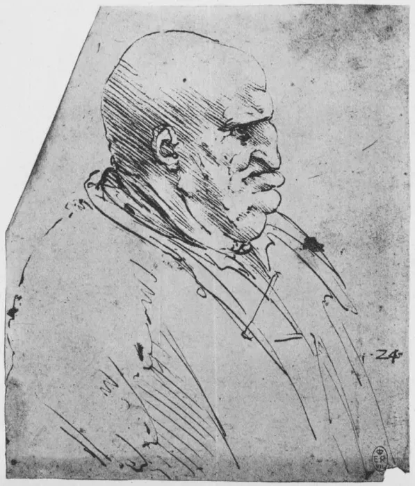 Framed Print : A Grotesque Profile of a Man to the Right, c1480 (1945). Artist: Leonardo da Vinci Framed Print : A Grotesque Profile of a Man to the Right, c1480 (1945). Artist: Leonardo da Vinci
