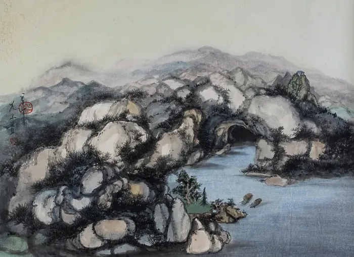 Framed Print : Grotto with Two Boats, 1987. Creator: Minol Araki Framed Print : Grotto with Two Boats, 1987. Creator: Minol Araki