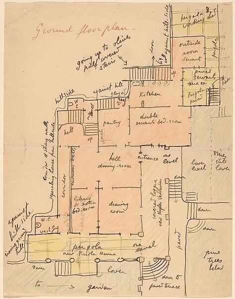 Ground Floor Plan for Torre Quatro Venti, c. 1905. Creator: Elihu Vedder