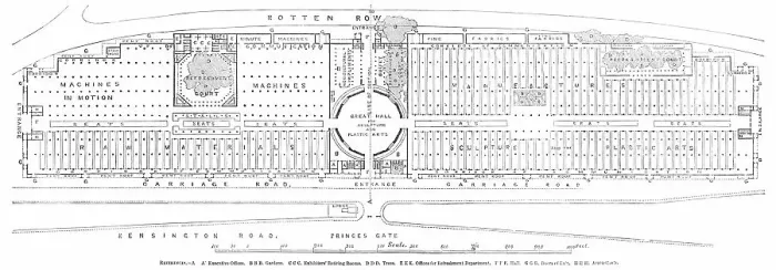 Framed Print : Ground Plan of the Building for the Great Industrial Exhibition, to be erected in Hyde-Park, 1850. Creator: Unknown