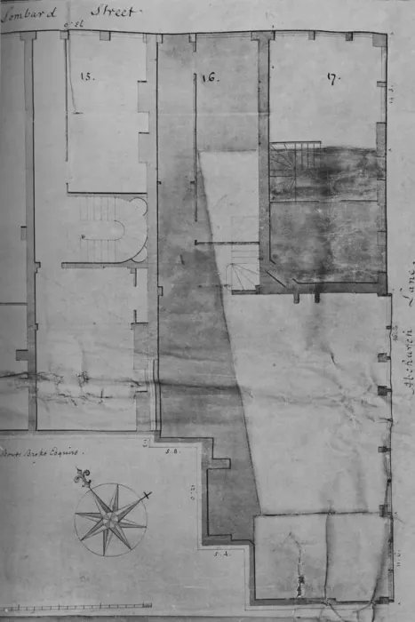 Framed Print : Ground Plan of Lloyds Coffee House (No. 16 Lombard Street) in 1773, (1928) Framed Print : Ground Plan of Lloyds Coffee House (No. 16 Lombard Street) in 1773, (1928)