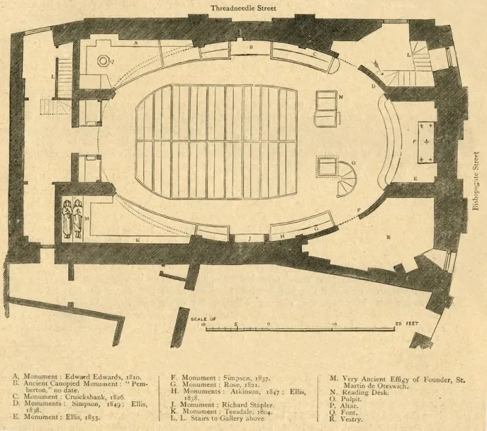 Framed Print : Ground Plan of the Modern Church of St. Martin Outwich, Demolished 1874, (1897) Framed Print : Ground Plan of the Modern Church of St. Martin Outwich, Demolished 1874, (1897)