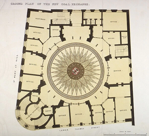 Ground plan of the New Coal Exchange in Lower Thames Street, City of London, 1849