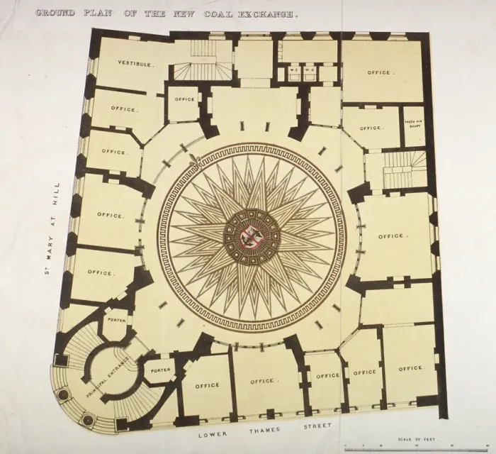Framed Print : Ground plan of the New Coal Exchange in Lower Thames Street, City of London, 1849 Framed Print : Ground plan of the New Coal Exchange in Lower Thames Street, City of London, 1849