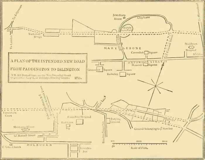 Framed Print : Ground Plan of New Road from Islington to Edgware Road, 1755, (c1876). Creator: Unknown Framed Print : Ground Plan of New Road from Islington to Edgware Road, 1755, (c1876). Creator: Unknown