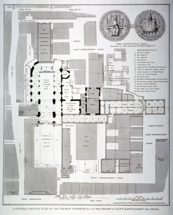 Framed Print : Ground plan of St Bartholomews Priory, Smithfield, City of London, 1821 Framed Print : Ground plan of St Bartholomews Priory, Smithfield, City of London, 1821