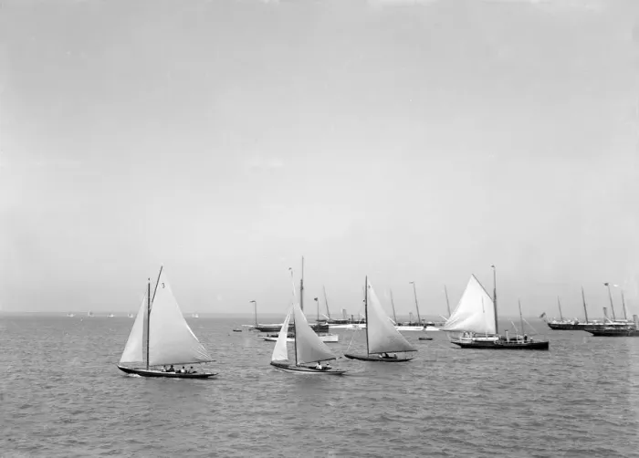 Framed Print : Group of 24 footer yachts racing at Cowes. Creator: Kirk & Sons of Cowes Framed Print : Group of 24 footer yachts racing at Cowes. Creator: Kirk & Sons of Cowes