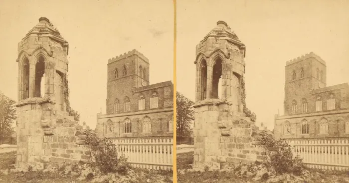 Framed Print : Group of 3 Early Stereograph Views of British Church and Monastery Ruins, 1860s-80s Framed Print : Group of 3 Early Stereograph Views of British Church and Monastery Ruins, 1860s-80s
