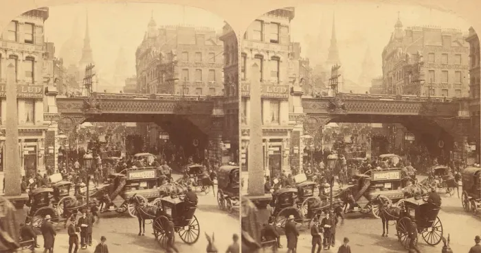 Framed Print : Group of 4 Stereograph Views of Ludgate Hill, London, England, 1850s-1910s Framed Print : Group of 4 Stereograph Views of Ludgate Hill, London, England, 1850s-1910s