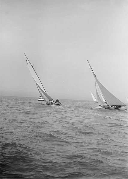 Group of 7 Metre yachts racing, 1913. Creator: Kirk & Sons of Cowes