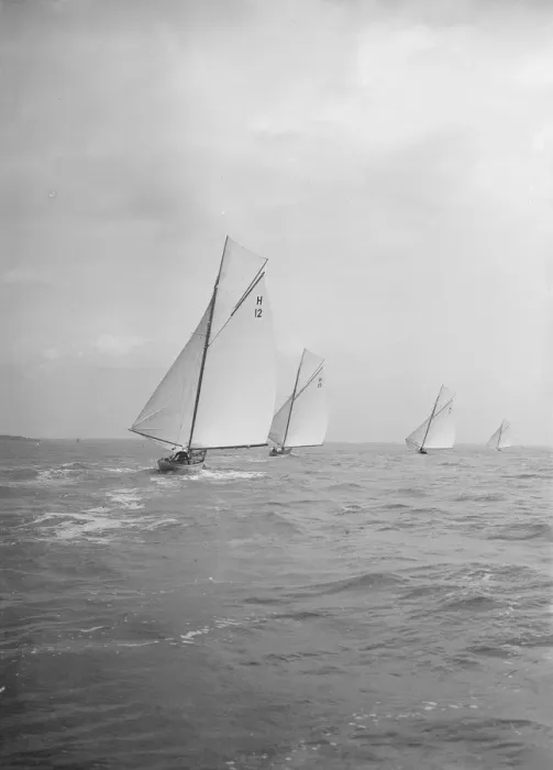 Framed Print : Group of 8 Metres sailing yachts racing downwind, 1913. Creator: Kirk & Sons of Cowes Framed Print : Group of 8 Metres sailing yachts racing downwind, 1913. Creator: Kirk & Sons of Cowes