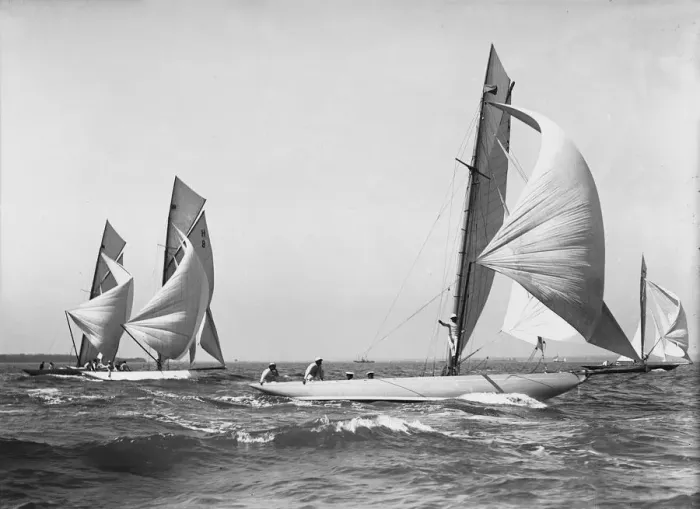 Framed Print : Group of 8 Metres sailing yachts racing downwind, 1911. Creator: Kirk & Sons of Cowes Framed Print : Group of 8 Metres sailing yachts racing downwind, 1911. Creator: Kirk & Sons of Cowes
