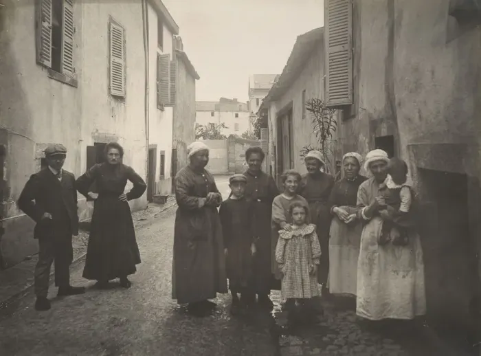 Framed Print : [Group of Adults and Children on a Village Street in the Auvergne], ca. 1910