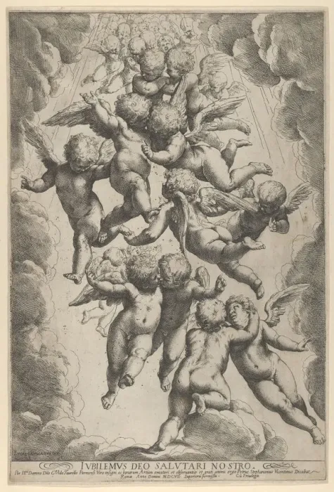 Framed Print : A group of angels embracing in flight, framed by clouds, ca. 1607. ca. 1607