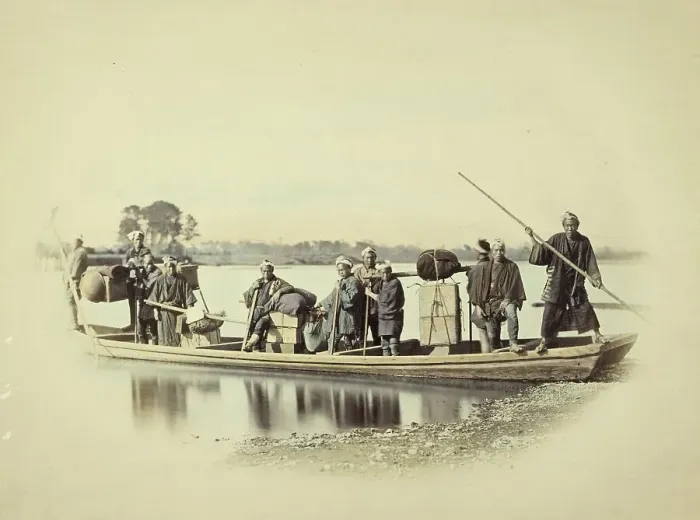 Framed Print : Group on Boat, about 1868. Creator: Felice Beato Framed Print : Group on Boat, about 1868. Creator: Felice Beato