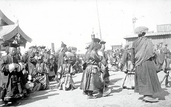 A group of Buddhist monks in the datsan, 1880. Creator: Nikolai Nikolaevich Petrov