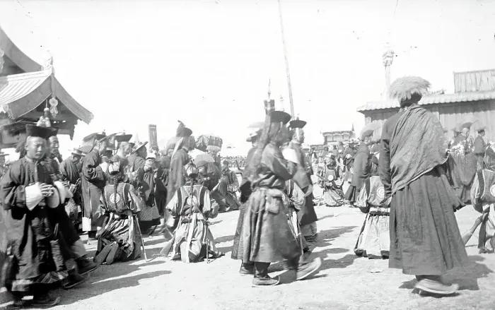 Framed Print : A group of Buddhist monks in the datsan, 1880. Creator: Nikolai Nikolaevich Petrov Framed Print : A group of Buddhist monks in the datsan, 1880. Creator: Nikolai Nikolaevich Petrov