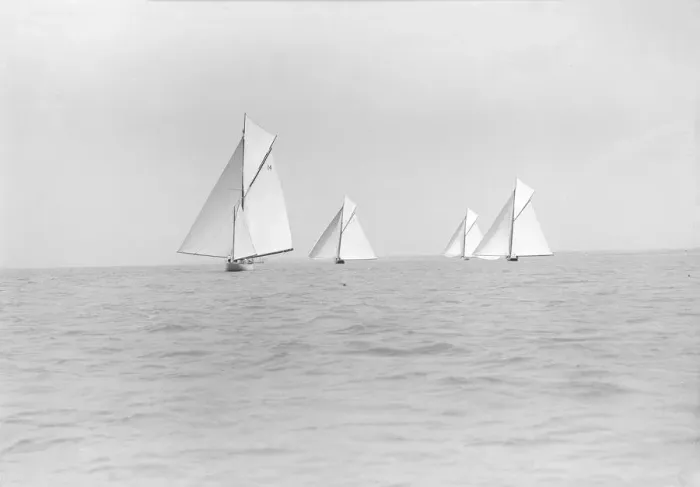 Framed Print : Group of cruisers on Cowes to Weymouth race, 1913. Creator: Kirk & Sons of Cowes Framed Print : Group of cruisers on Cowes to Weymouth race, 1913. Creator: Kirk & Sons of Cowes