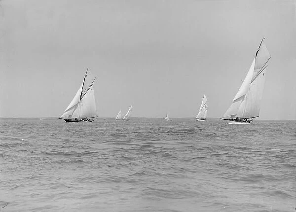 Group of cruisers sailing close-hauled, 1913. Creator: Kirk & Sons of Cowes