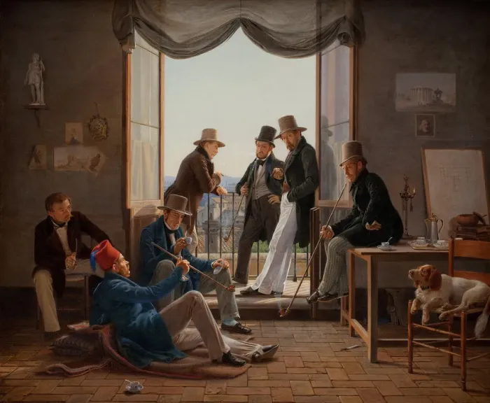 Framed Print : A Group of Danish Artists in Rome, 1837. Artist: Hansen, Constantin (1804-1880) Framed Print : A Group of Danish Artists in Rome, 1837. Artist: Hansen, Constantin (1804-1880)