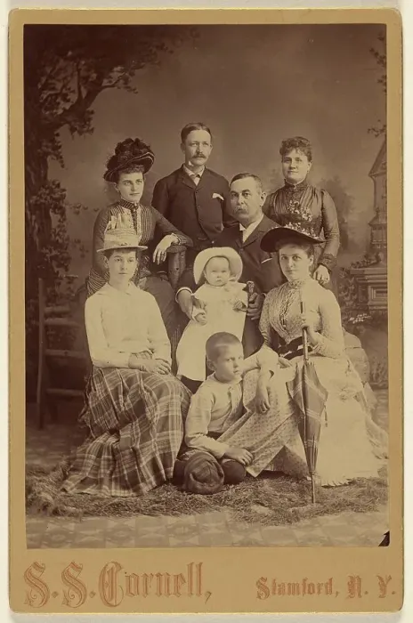 Framed Print : Group family portrait of eight members, 1889. Creator: SS Cornell Framed Print : Group family portrait of eight members, 1889. Creator: SS Cornell