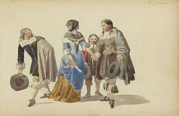 Group of figures in seventeenth century clothing, c.1846-c.1882. Creator: Cornelis Springer