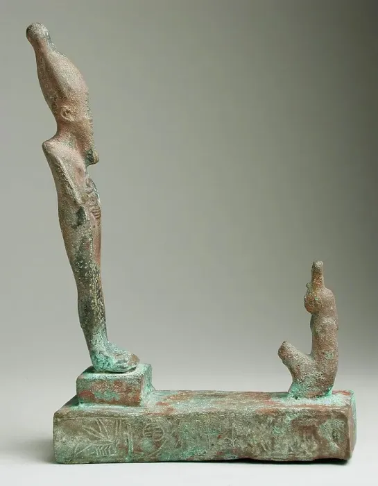 Framed Print : Group Figurine of Osiris Facing a Squatting Goddess (image 1 of 2), 26th-31st Dynasty (664-332 BCE). Creator: Unknown Framed Print : Group Figurine of Osiris Facing a Squatting Goddess (image 1 of 2), 26th-31st Dynasty (664-332 BCE). Creator: Unknown