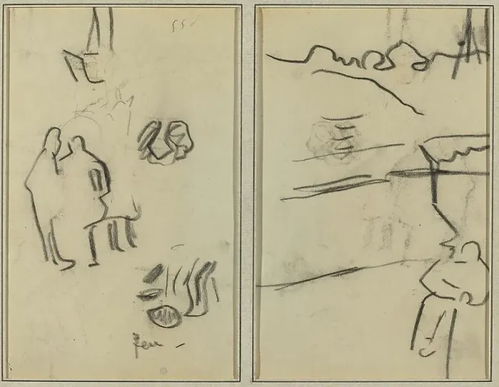 Framed Print : Group of Human Forms; A Man Seated [recto], 1884-1888. Creator: Paul Gauguin
