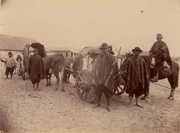 Group of Indians with Cart and Oxen, 1880s. Creator: Unknown